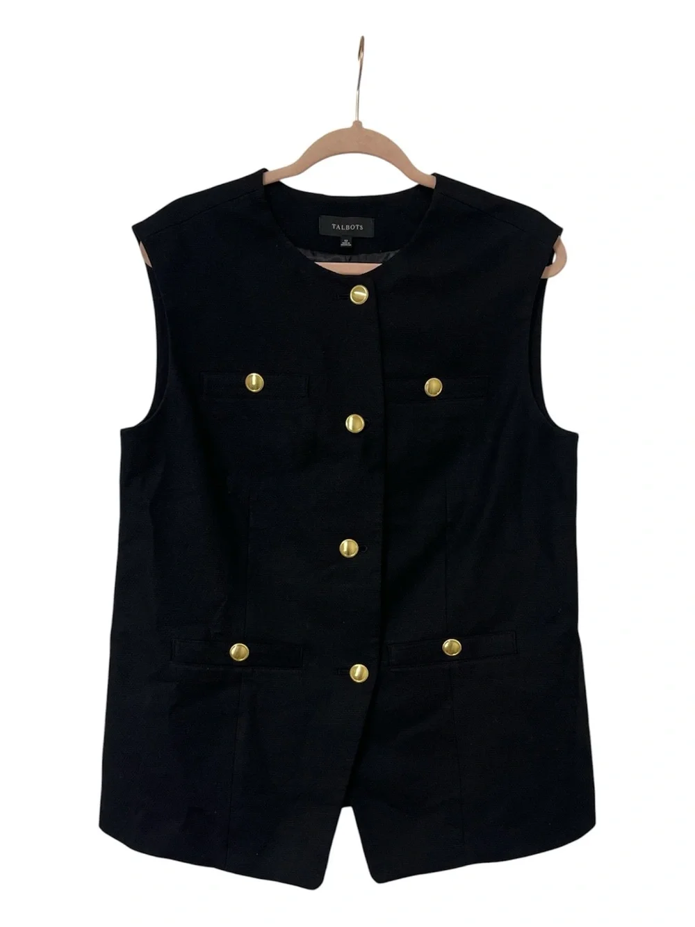 Talbots Black Button down Vest Sz 12 Tailored Fit Lined Sleeveless